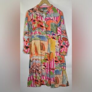 Antica Sartoria Giacomo Cinque Sicily Print Tunic Dress One Size Italian Resort